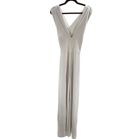 LULU'S M Thinking Out Loud White Backless Criss Cross Wide Leg Jumpsuit b101 - Picture 3 of 15